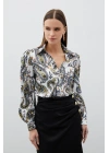 Kadın 1447-2036 Çiçek Desen Jakarlı Gömlek Siyah