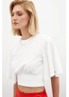 Kolyeli Kısa Kol Bluz - Ekru