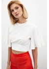 Kolyeli Kısa Kol Bluz - Ekru