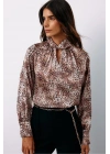 Detaylı Yaka Leopar Desenli Bluz - Bej