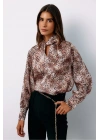 Detaylı Yaka Leopar Desenli Bluz - Bej