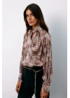 Detaylı Yaka Leopar Desenli Bluz - Bej