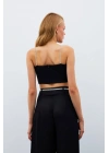 Taş Askılı Saten Crop Bluz - SİYAH