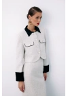 Kontrast Kısa Tüvit Ceket - Taş