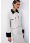Kontrast Kısa Tüvit Ceket - Taş