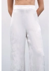 Jakarlı Bol Paça Pantolon - Ekru