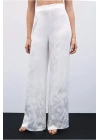 Jakarlı Bol Paça Pantolon - Ekru
