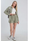 Hasır Kemerli Haki Şort