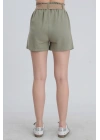 Hasır Kemerli Haki Şort