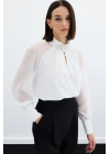 Yaka Aksesuarlı Bluz - Ekru