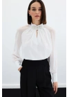 Yaka Aksesuarlı Bluz - Ekru