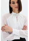 Yaka Aksesuarlı Bluz - Ekru