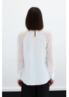 Yaka Aksesuarlı Bluz - Ekru