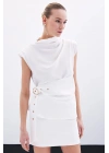 Kemerli Kolsuz Bluz - Ekru