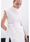 Kemerli Kolsuz Bluz - Ekru