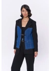 Kemer Aksesuarlı Denim Match Blazer Ceket Siyah