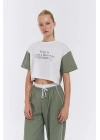Match Detaylı Çizgili Crop Tişört Beyaz