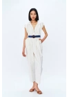 Kemer Aksesuarlı V Yaka Tulum Naturel