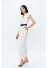 Kemer Aksesuarlı V Yaka Tulum Naturel