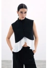 Kontrast Kısa Ceket - Siyah