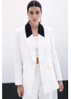Kontrast Uzun Ceket - Ekru