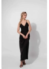 Mini Kurdele Detaylı Siyah Elbise