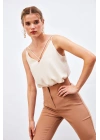 Çapraz İp Askılı Bluz - Bej