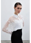 Kendinden Desenli Gömlek - Ekru