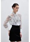 Çiçek Desenli Gömlek - Ekru