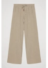 Bağcık Detaylı Beli Lastikli Bol Pantolon Bej