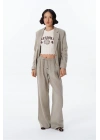 Bağcık Detaylı Beli Lastikli Bol Pantolon Bej