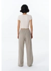 Bağcık Detaylı Beli Lastikli Bol Pantolon Bej
