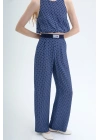 Bel Yazı Detaylı Puantiyeli Pantolon Lacivert