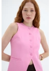 Düğmeli V Kesim Kolsuz Yelek Pembe