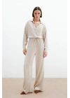 Jakarlı Saten Pantolon - Bej