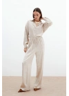 Jakarlı Saten Pantolon - Bej