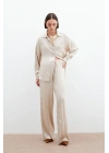 Jakarlı Saten Pantolon - Bej