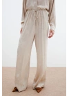 Jakarlı Saten Pantolon - Bej