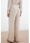 Jakarlı Saten Pantolon - Bej