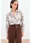 Çiçek Nakışlı Viskon Gömlek - Kahve