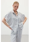 Çizgili Kısa Kol Gömlek - Lacivert