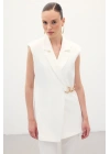 Yan Aksesuarlı Uzun Yelek - Ekru