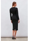 Kemerli Kalem Elbise - Siyah