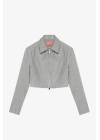 Gömlek Yaka Fermuarlı Kısa Ceket Gri