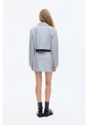 Gömlek Yaka Fermuarlı Kısa Ceket Gri