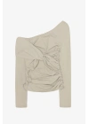 Drapeli Asimetrik Düğümlü Bluz Bej