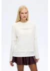 Tül Tişört Garnili Oversize Sweatshirt Ekru
