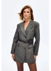 Kemer Çantalı Ceket Kadın Elbise Elb00929 Gri