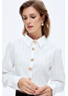 Gold Düğmeli Crop Gömlek Beyaz