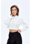 Gold Düğmeli Crop Gömlek Beyaz